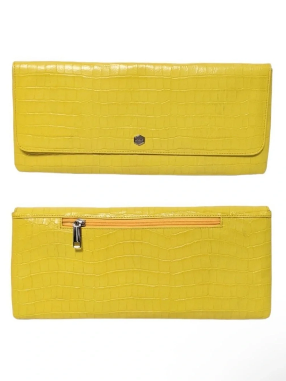 LODIS Yellow Leather Croc Print Wallet Clutch